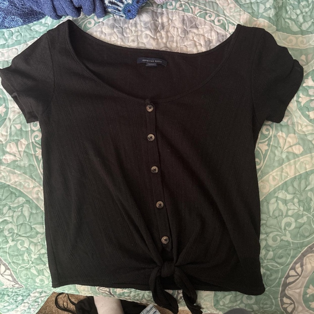 American Eagle Outfitters Black Button-Down Top